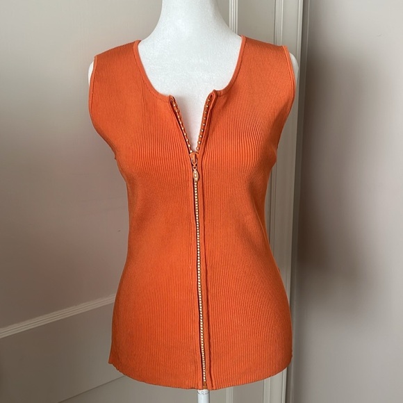BELLDINI Orange blinged Zip-Front Ribbed Tank Top XL y2k going out top b… - Picture 1 of 5